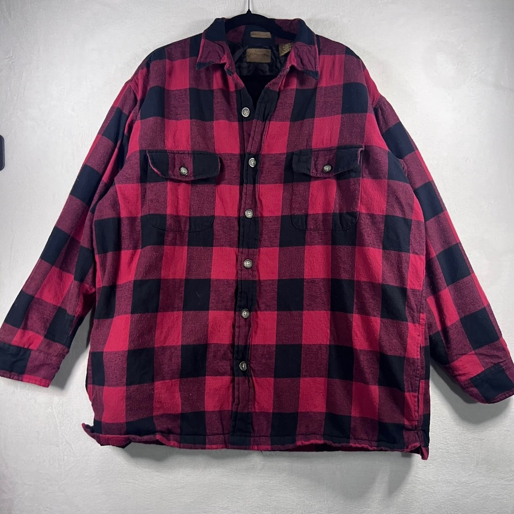 St Johns Bay Quilted Flannel Shirt Jacket Red Black Buffalo Plaid XL Grunge